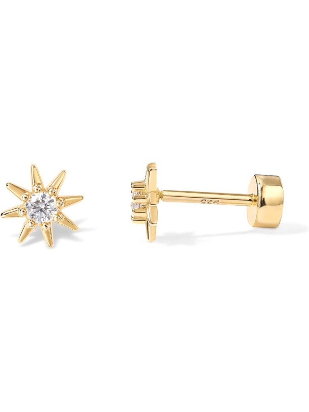 14K Gold Star Flat Back Earrings - Stylish Yellow Gold Studs for Everyday Wear